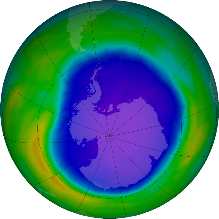 Antarctic ozone map for 22 October 2015